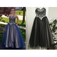 Ball-Gown Sweetheart Floor-Length Tulle Lace Prom Dress with Beading Sequins